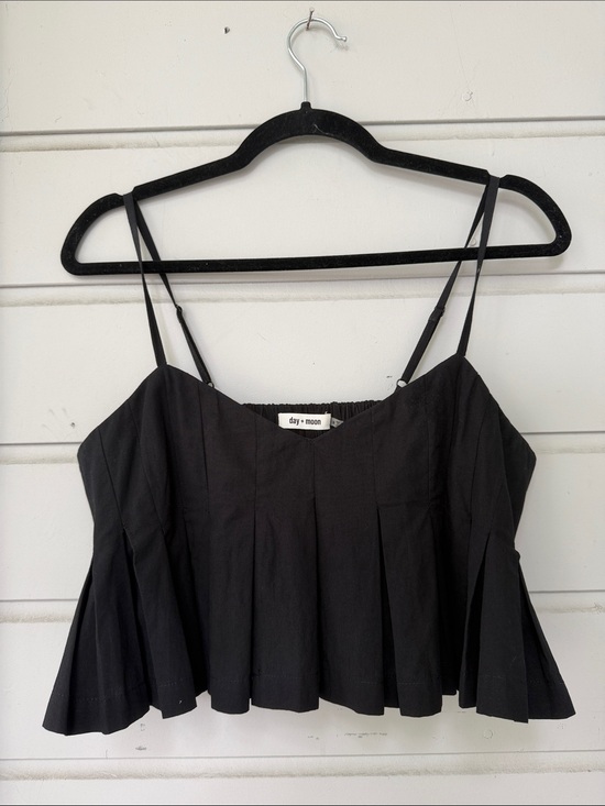 Day + Moon Tops - Day + Moon Black Pleated Spaghetti-Strap Camisole Top